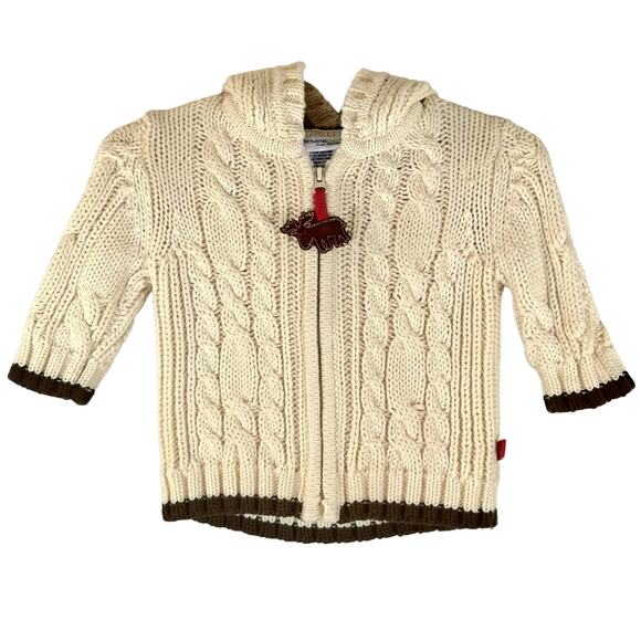 L Genuine Baby from Oshkosh Baby Boy Cream Cable Knit Hooded Zip Sweater NWT 3M - Picture 1 of 8